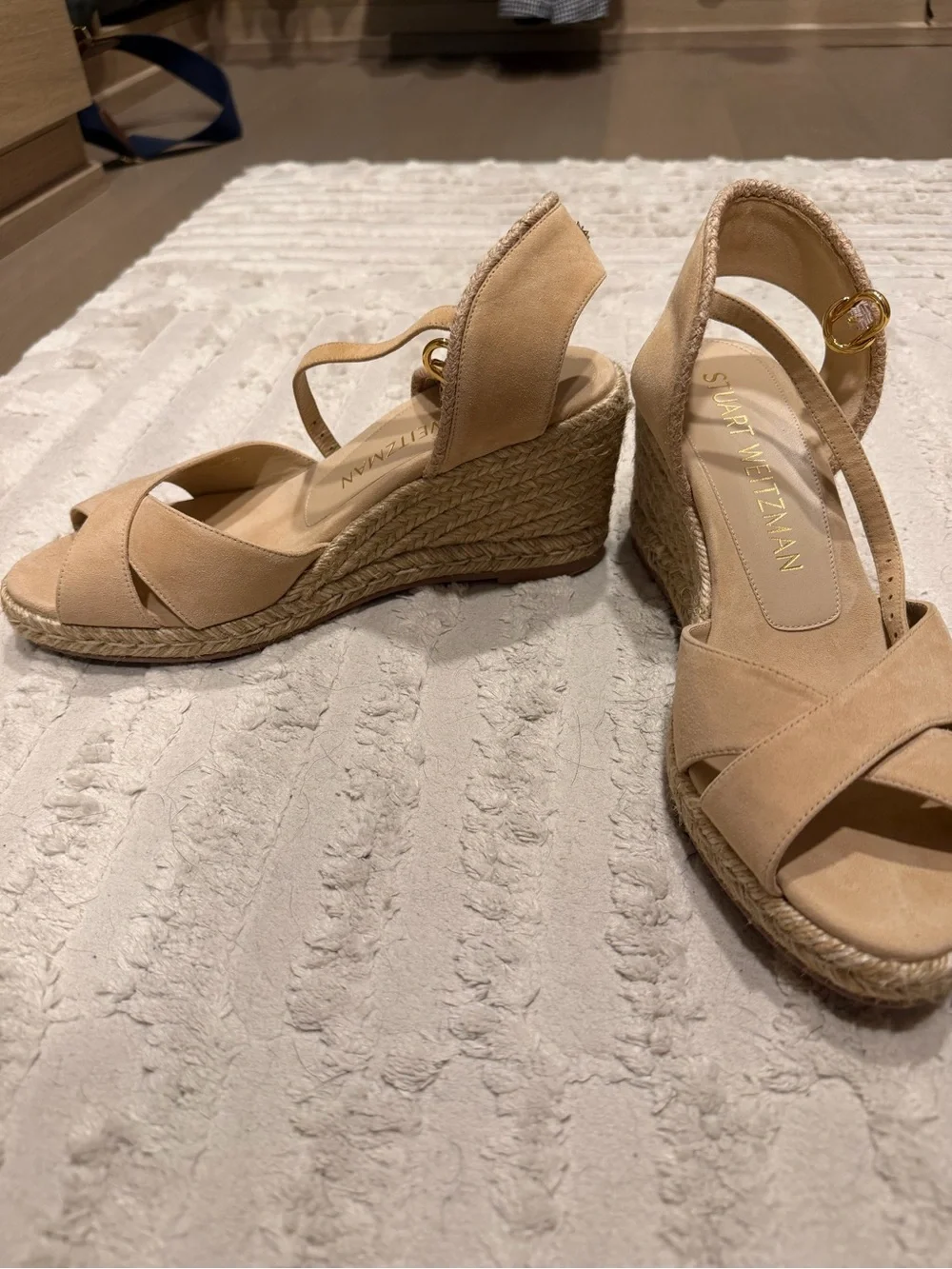 Stuart Weitzman Tan Suede Espadrille Wedge Sandals - Picture 2 of 4
